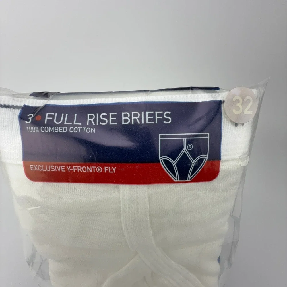 Jockey Classic 3 Pack Full‎ Rise Briefs White Cotton Y-Front Fly Style Size 32